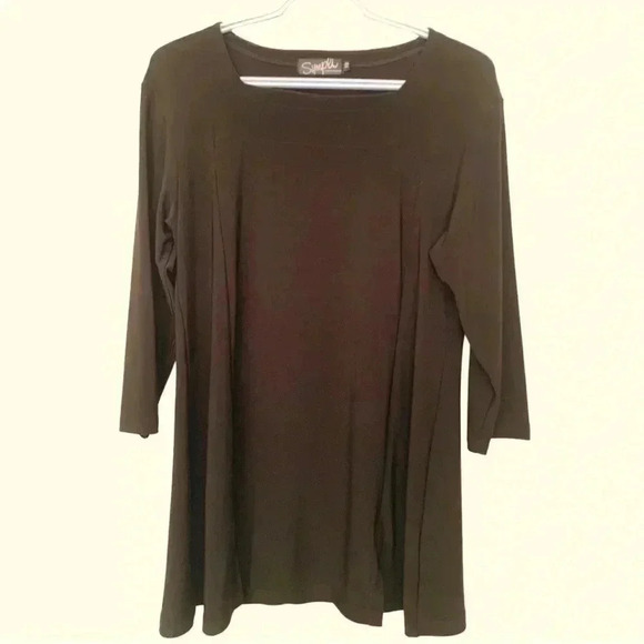 Simpli, deep brown  tunic, well tailored w long sleeves, square neck - Picture 1 of 8